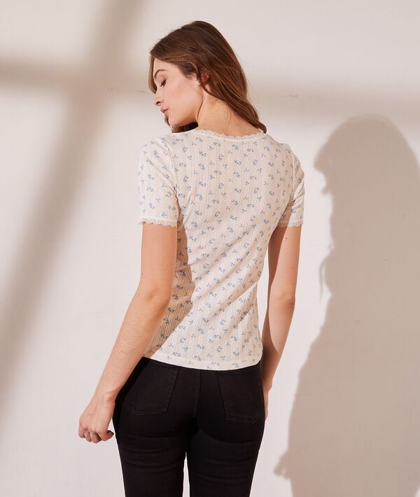 T-shirt pointelle en coton bio détails en dentelle T-shirt pointelle en coton bio détails en dentelle