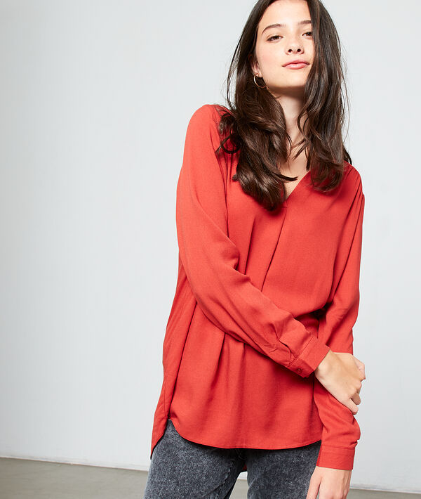 Blouse col v - LINE - 34 - Rouge - Femme - Etam