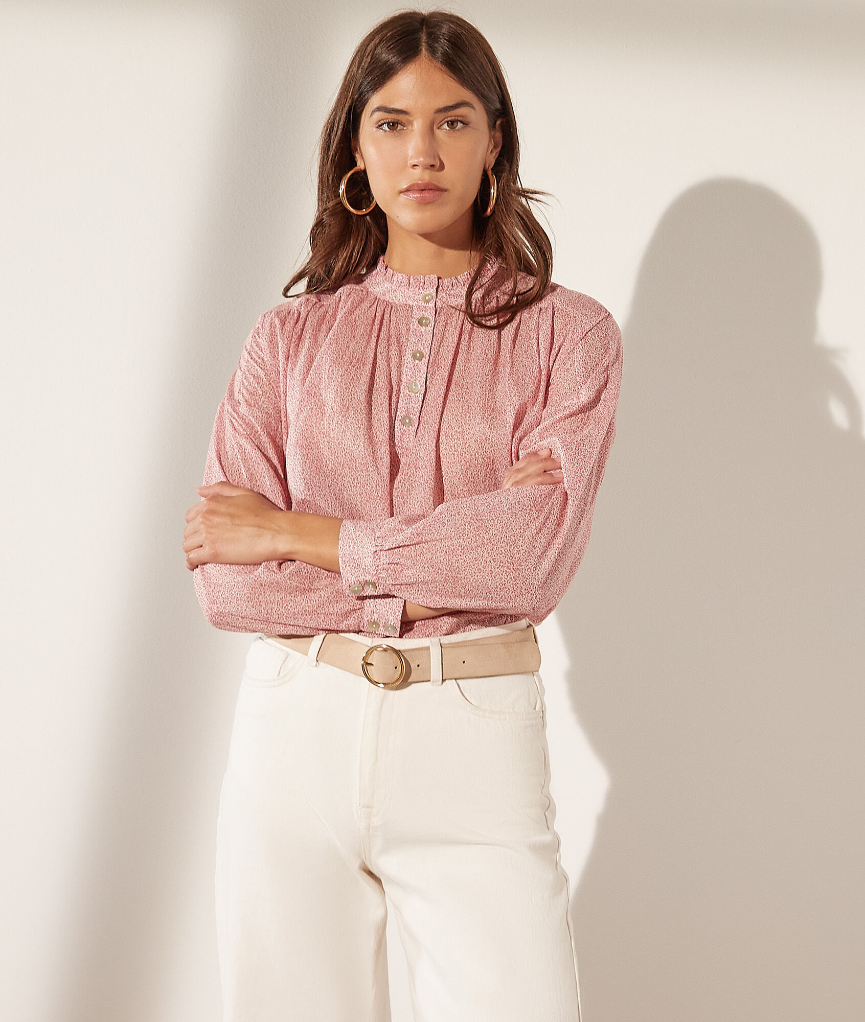 Blouse imprimée col boutonné - Milane - 34 - Rose - Femme - Etam