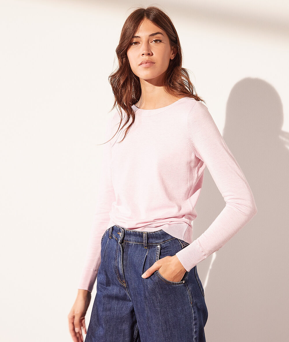 Pull col bateau vieux rose.