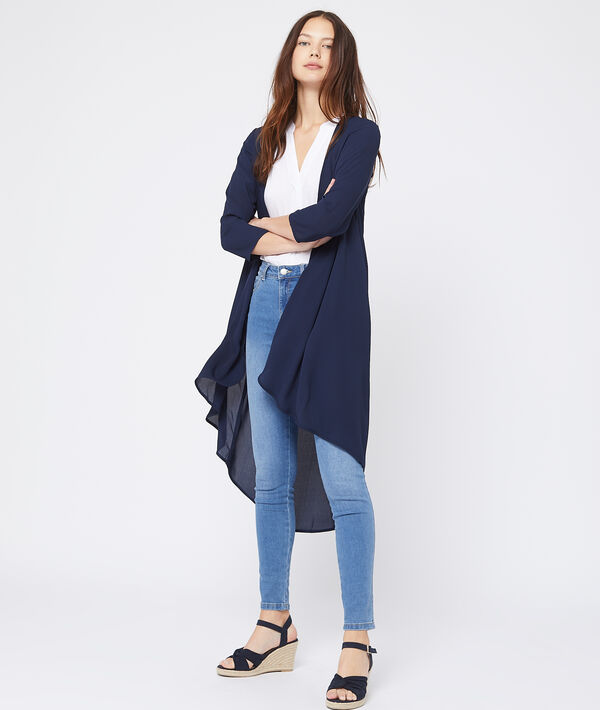 Kimono fluide effet transparent marine.