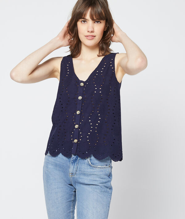 Débardeur à broderie anglaise marine.