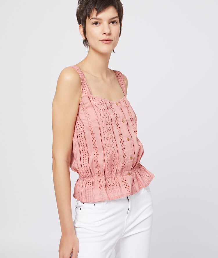 Top à broderie anglaise bois de rose.