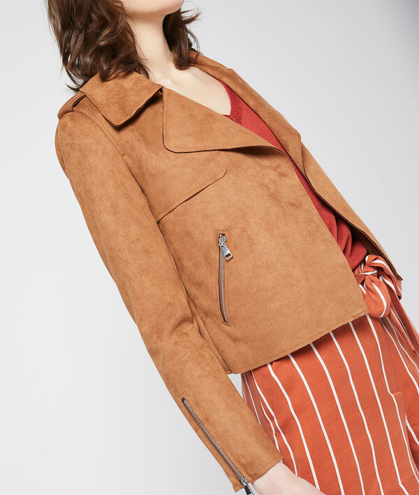 Veste de biker effet daim camel.