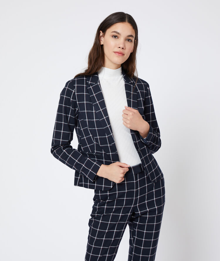 Veste de tailleur à carreaux marine.