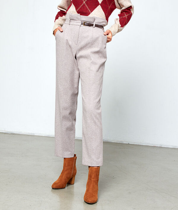 Pantalon taille haute ceinturé camel.