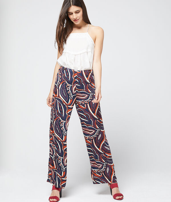 Pantalon large à imprimé floral cobalt.