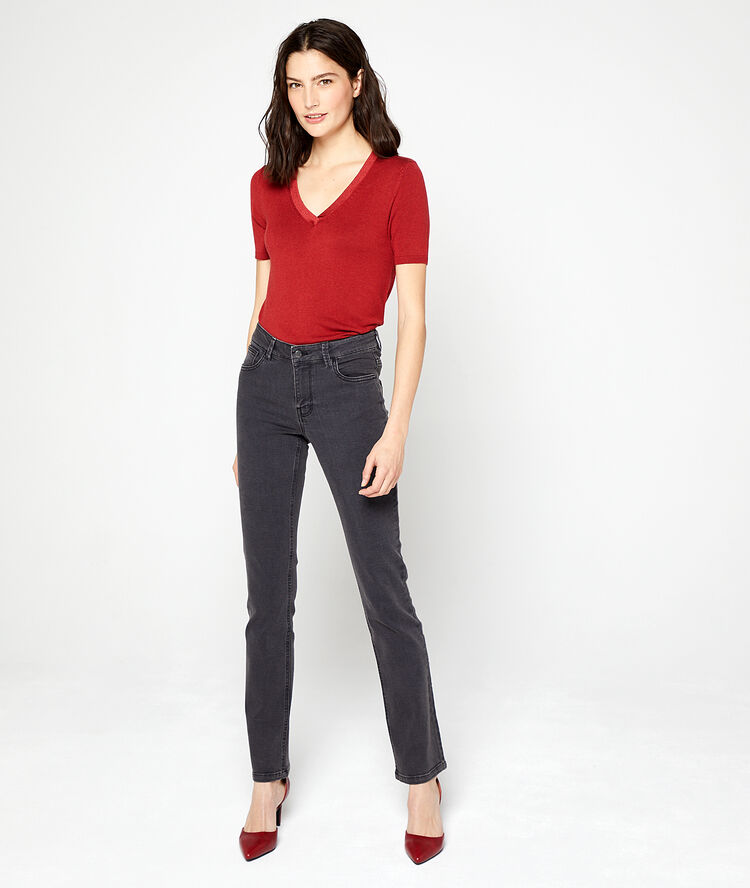 Pull manches courtes en maille fine rouille.