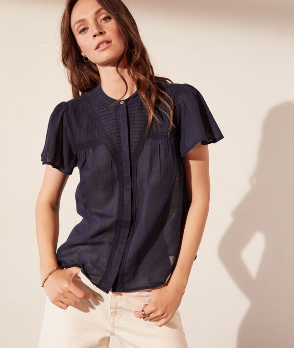 Chemise transparente manches courtes à volants Chemise transparente manches courtes à volants