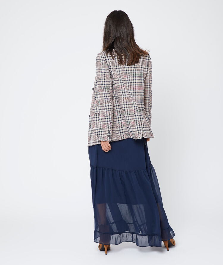 Veste tailleur à carreaux creme.