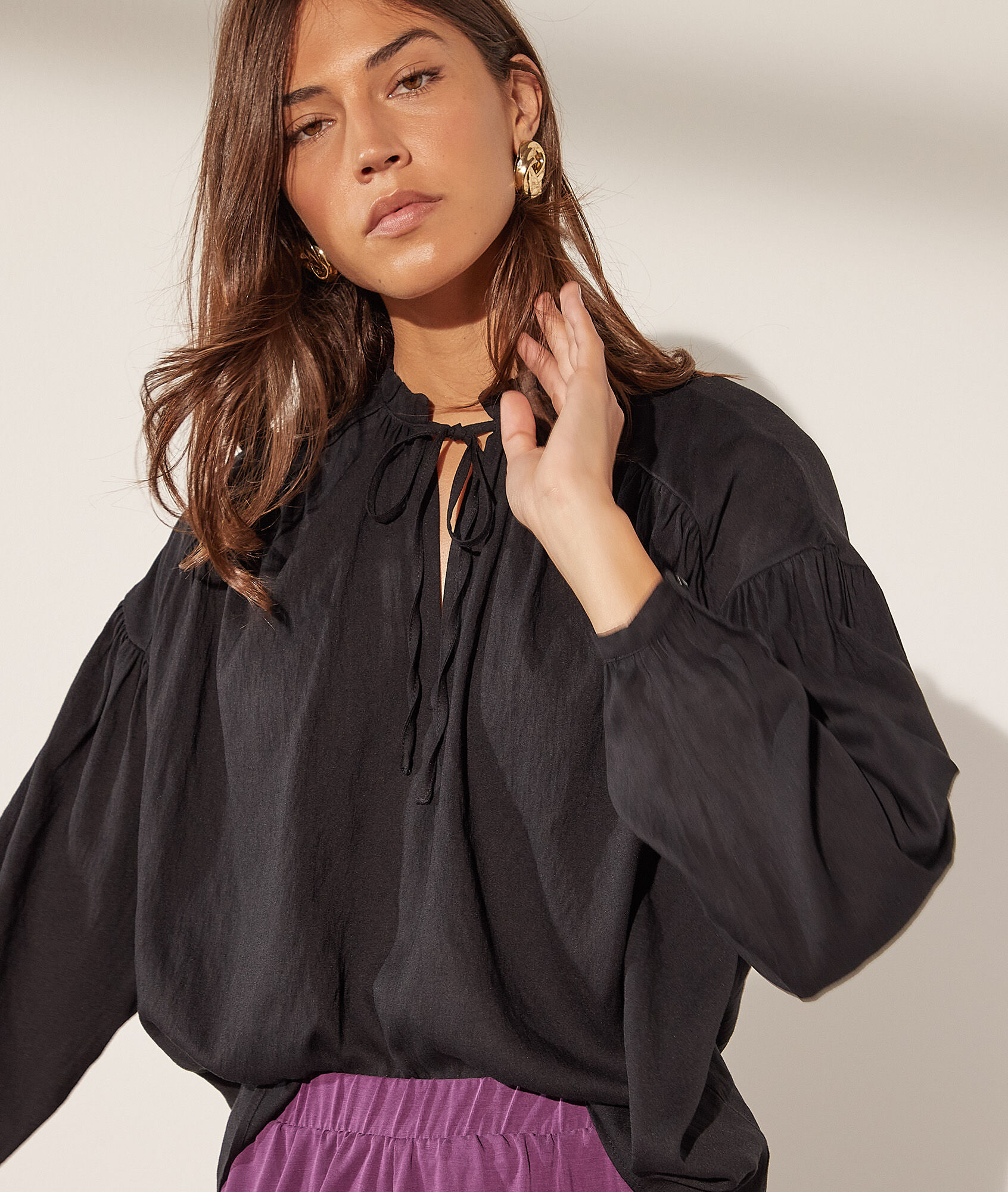 Blouse col v à nouer - Summer - 34 - Noir - Femme - Etam