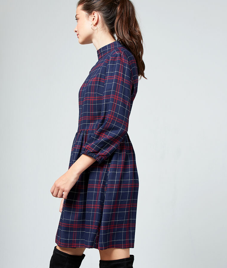 Robe dos nou&eacute; &agrave; carreaux marine.