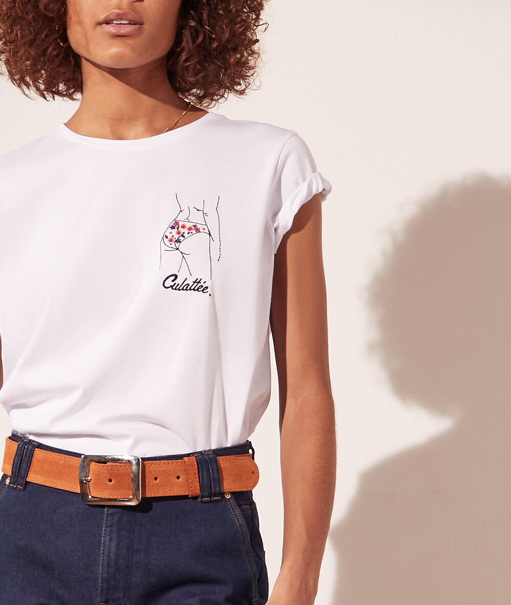 T-shirt "culottée" blanc.