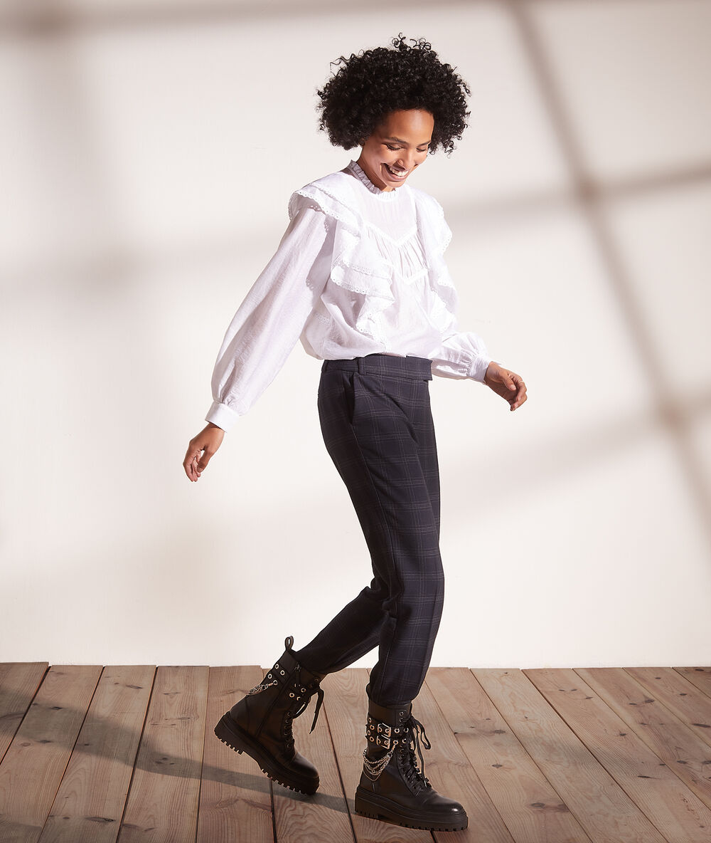 Pantalon à carreaux, 7/8 marine.