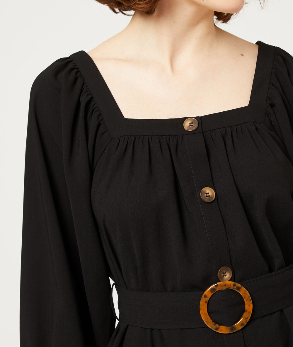 Robe à boutons et boucle ambrée noir.