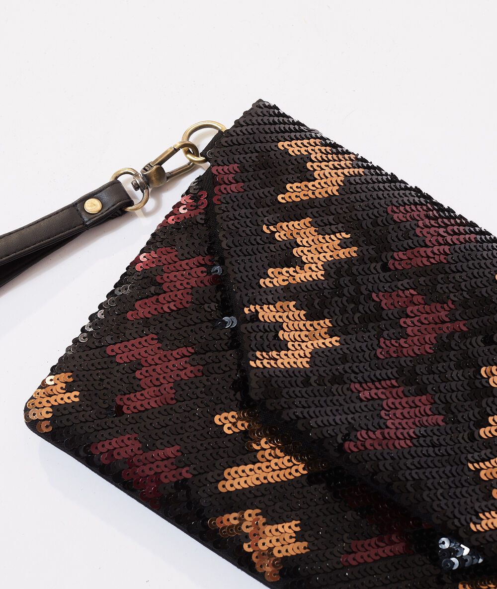 Sac pochette à sequins noir.