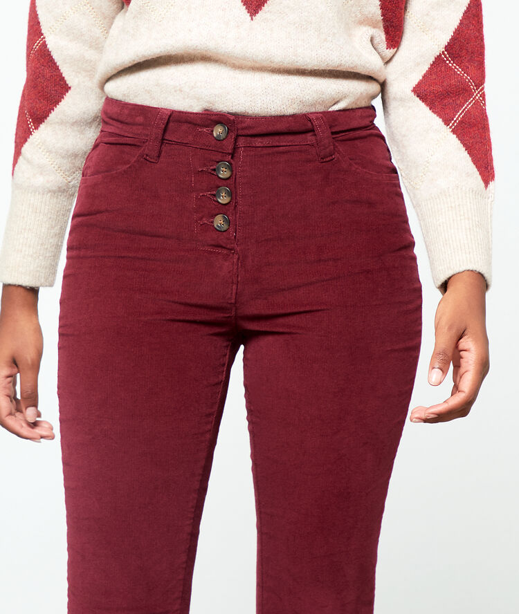 Pantalon flare effet velours bordeaux.