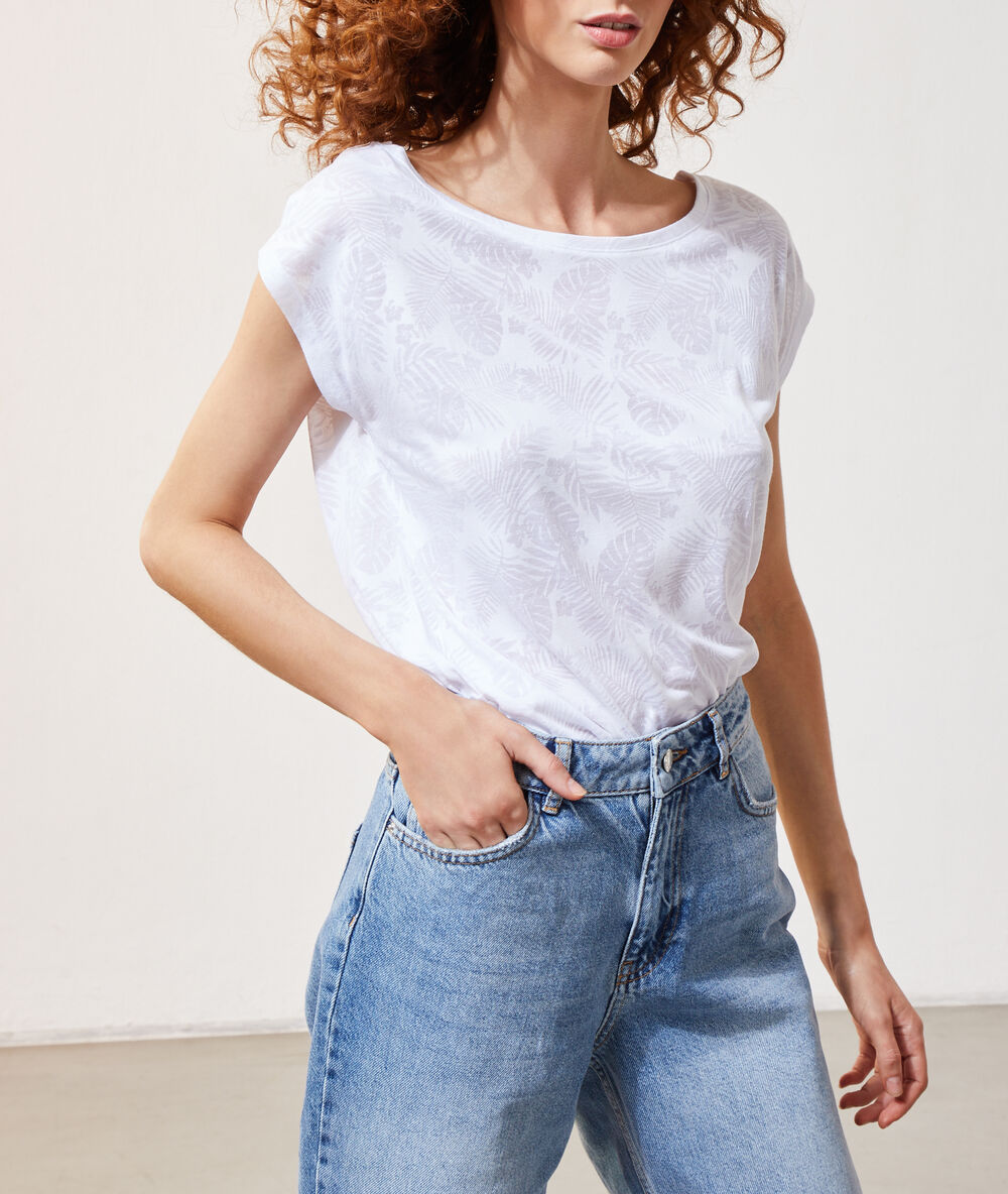 T-shirt imprimé feuillage blanc.