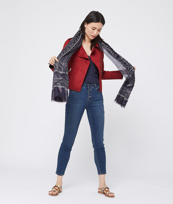 Veste de biker effet daim grenat.
