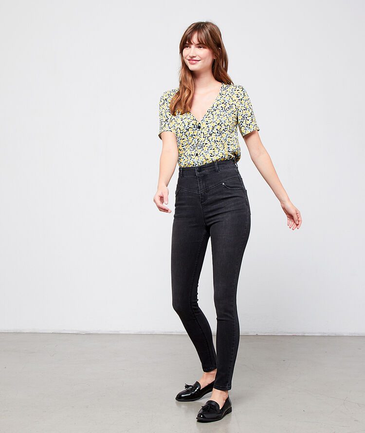 Blouse imprimé fleuri noir.