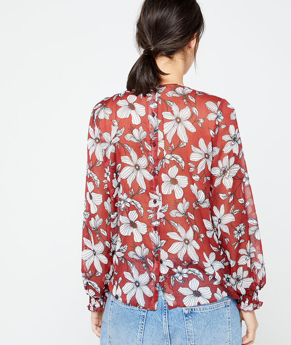 Blouse fleurie effet transparent rouille.