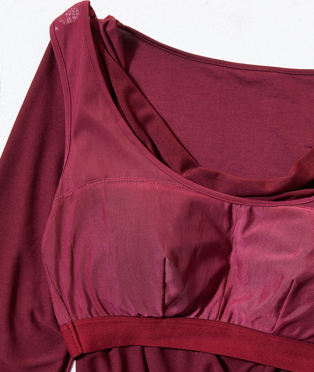 Body col bénitier 2 en 1 - brassière intégrée bordeaux.