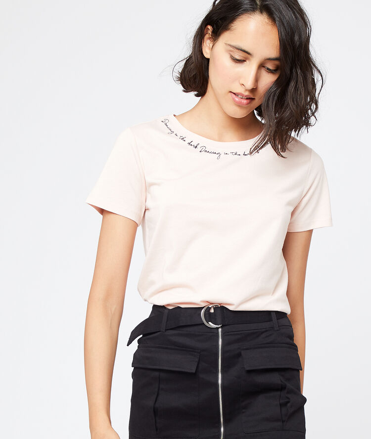 T-shirt brodé "dancing in the dark" nude.