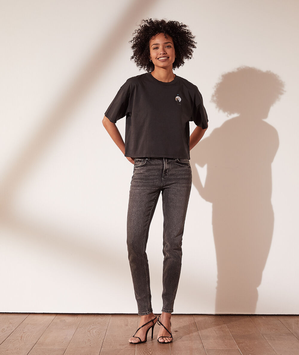 T-shirt imprimé astral "lune" noir.