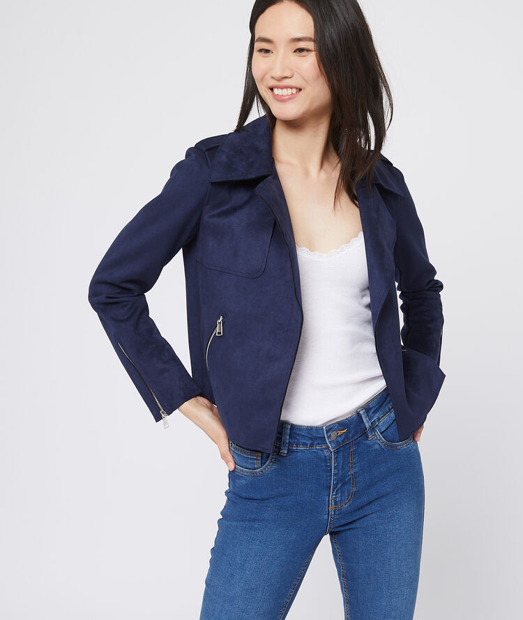 Veste de biker effet daim marine.