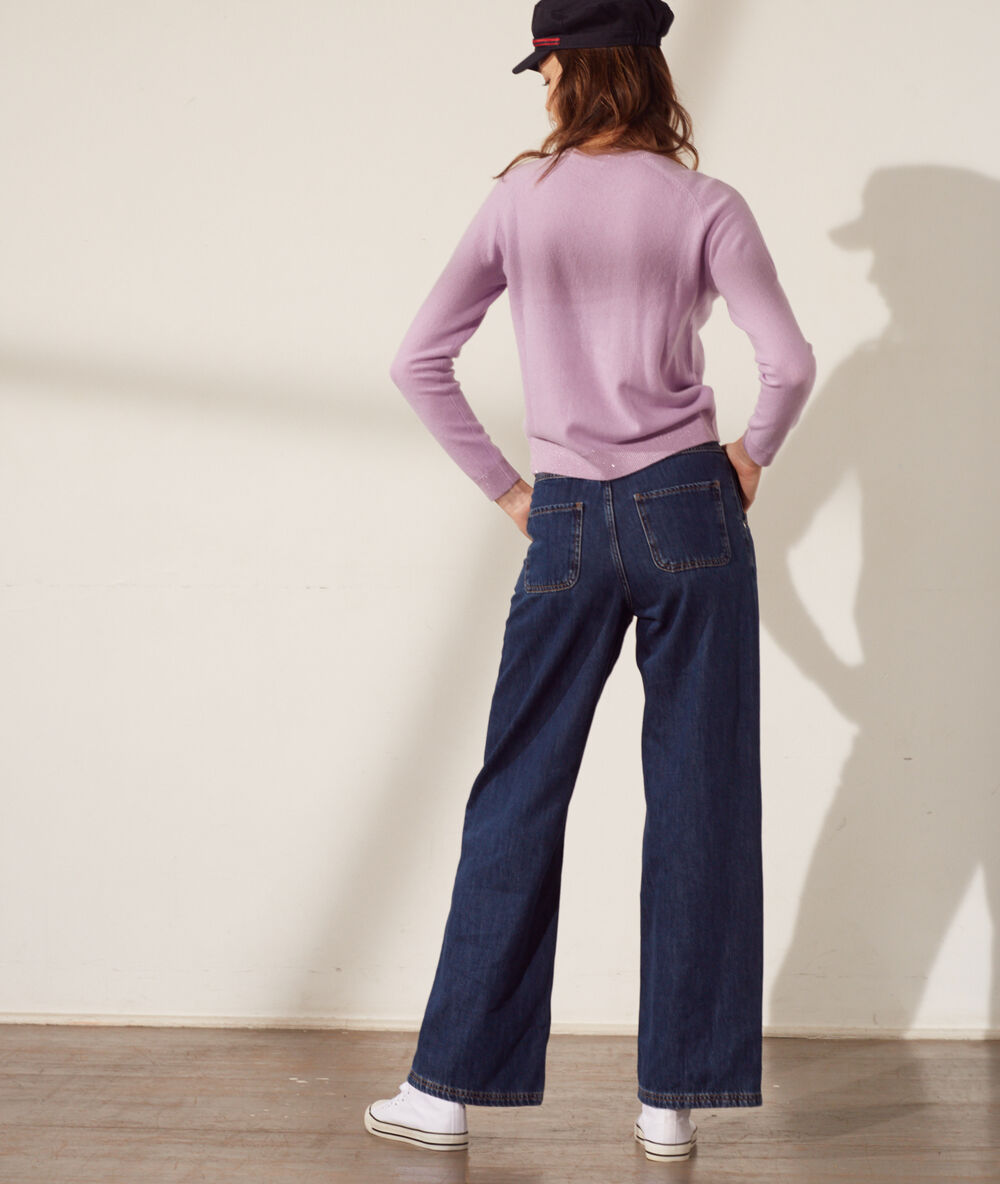 Pull col rond laine et cachemire lilas.