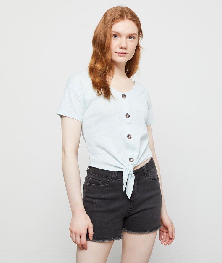 T-shirt boutonné à nouer celadon.
