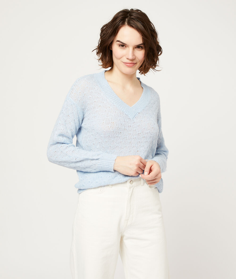Pull en maille pointelle ciel.