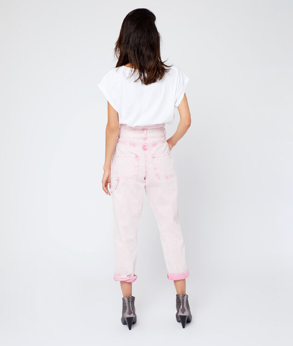 Pantalon paper bag effet délavé rose.