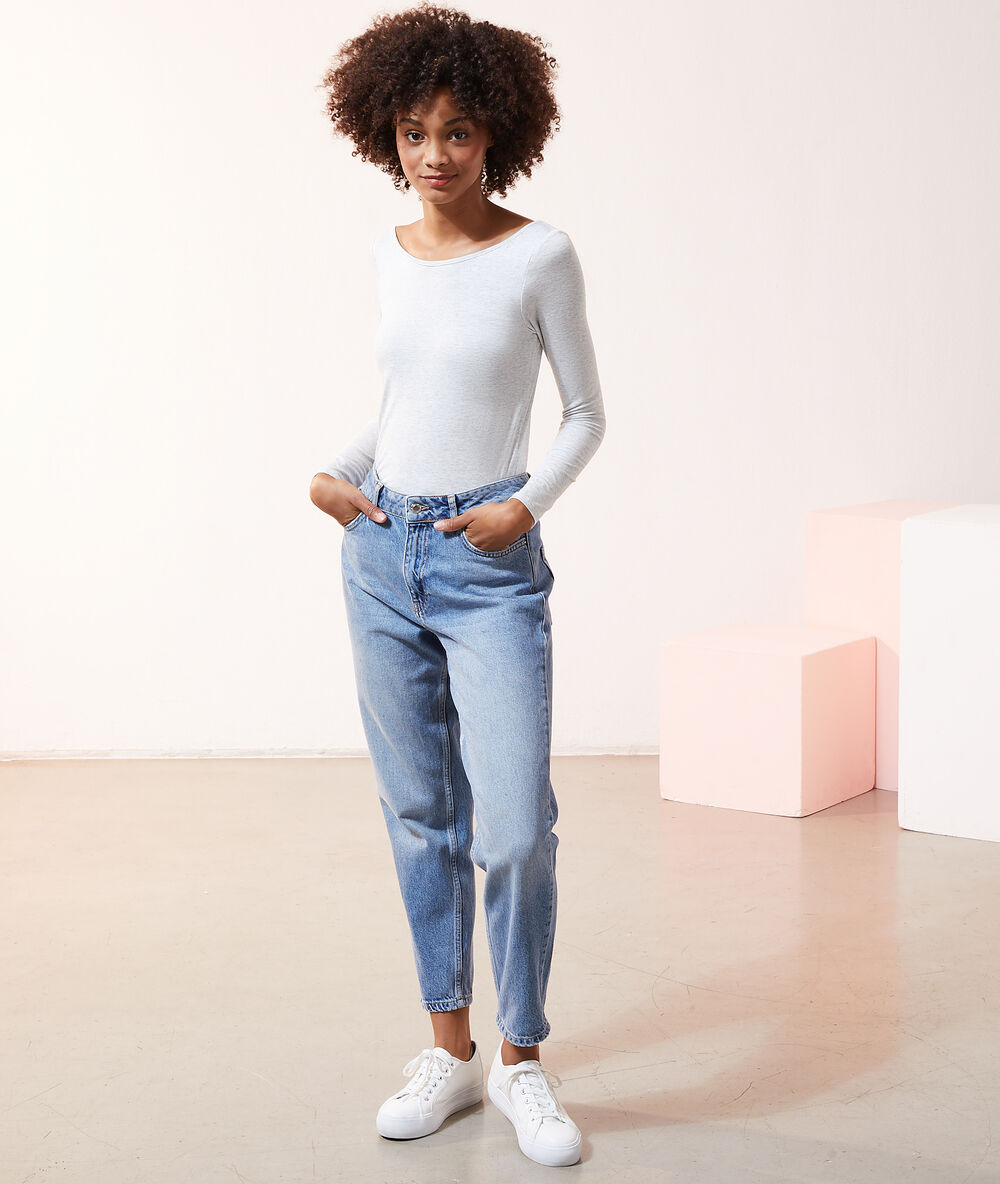 Body manches longues 2 en 1 - brassière intégrée gris chine.