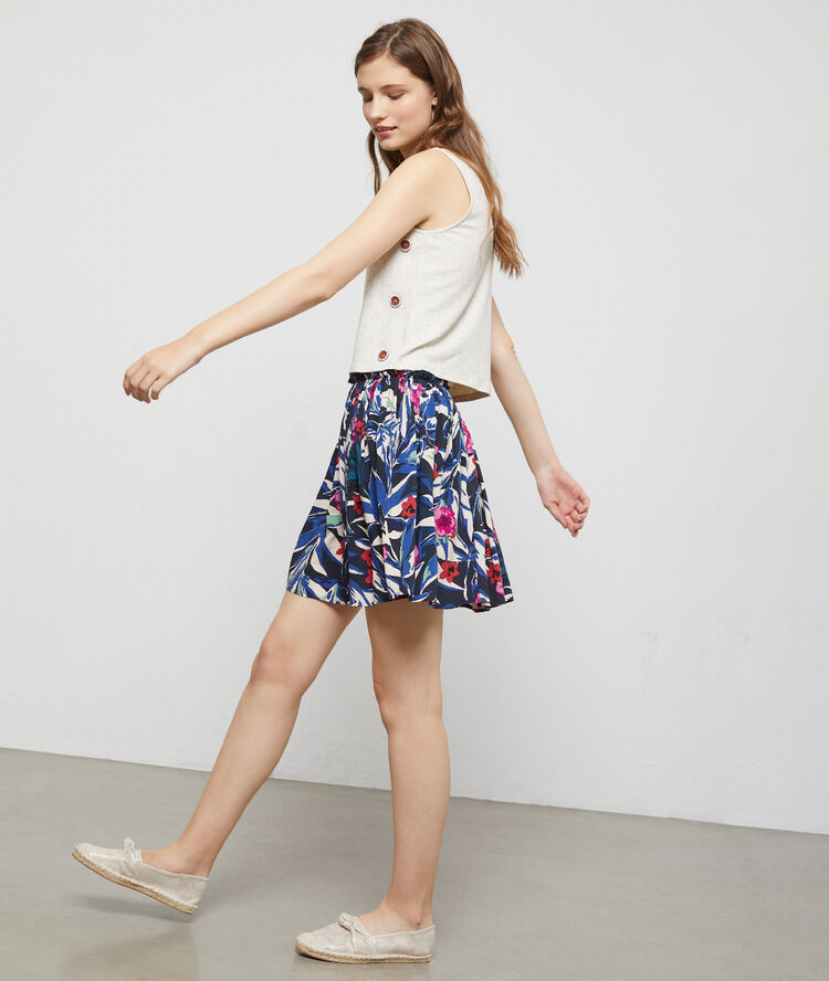 Jupe patineuse à imprimé floral marine.