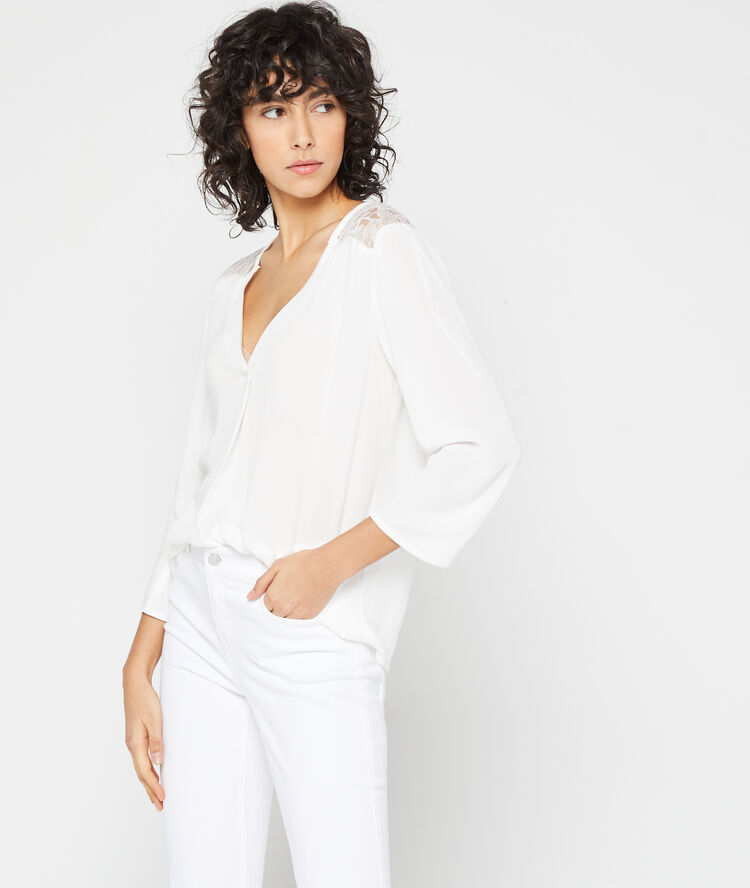 Blouse dos guipure ecru.
