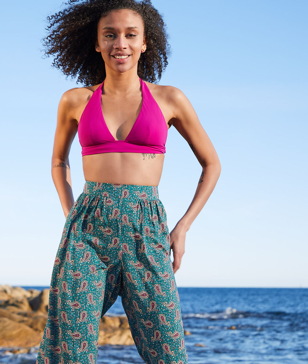 Pantalon large et fluide imprimé multicolore.