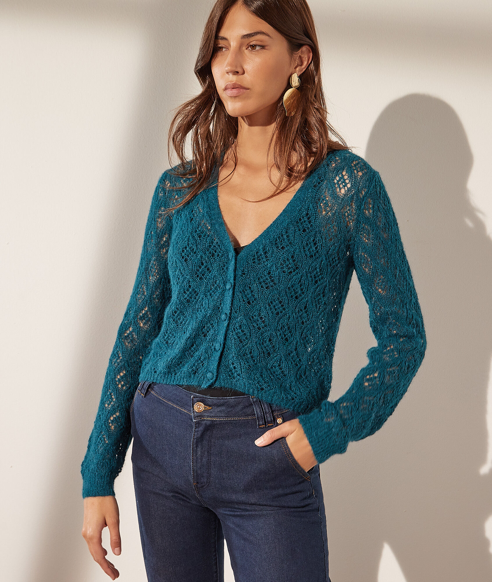 Gilet en maille ajourée - Marnie - XS - Bleu - Femme - Etam