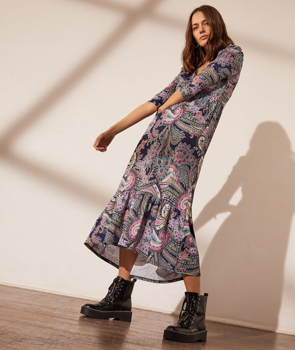 Robe longue imprimée stone fonce.