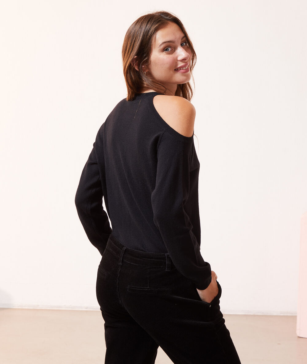 Pull col v asymétrique noir.