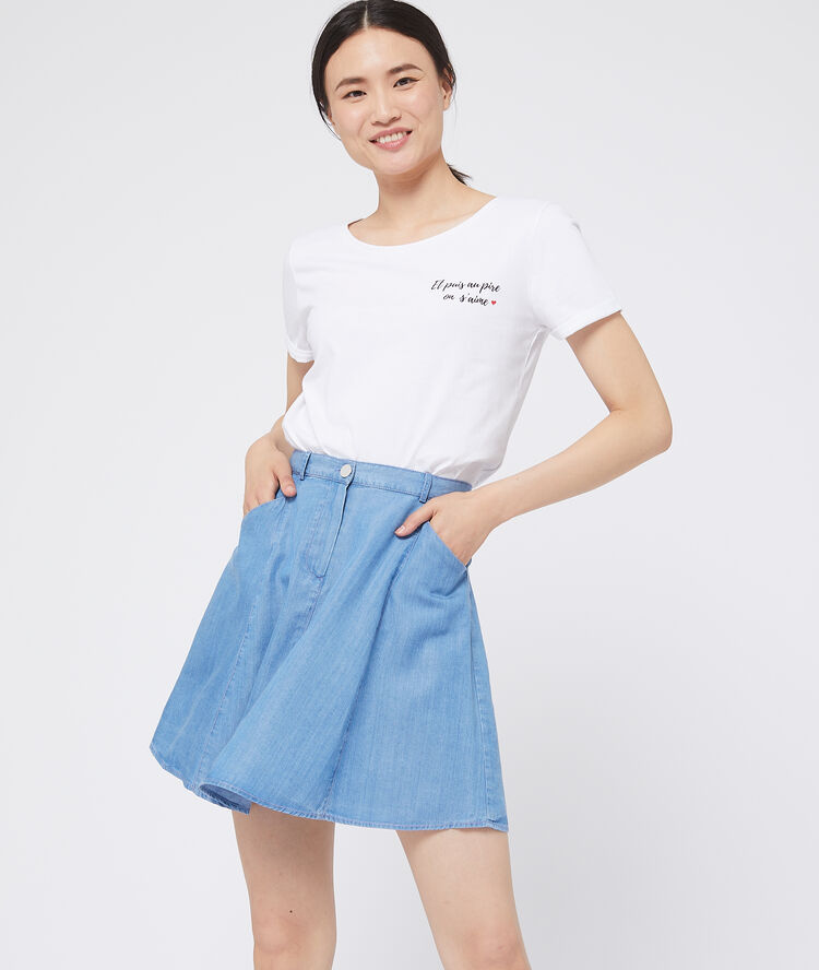 Jupe patineuse en tencel® bleu ciel.