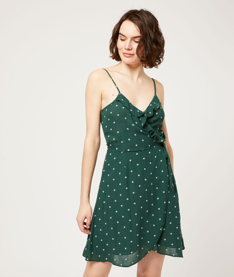 Robe portefeuille à volants canard.