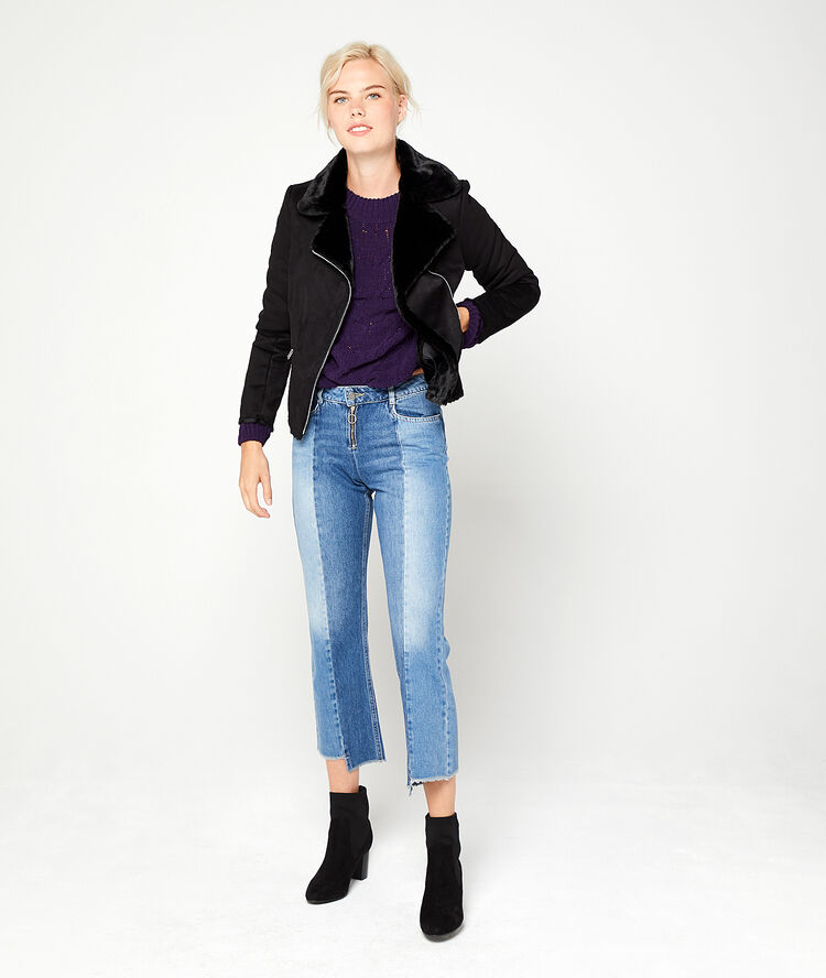 Blouson biker fourré noir.