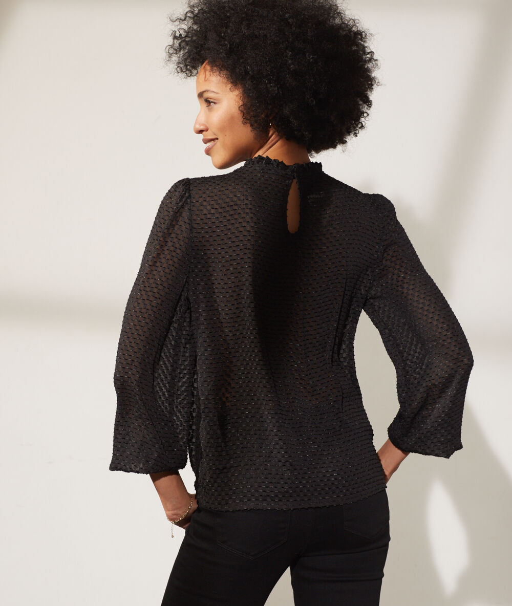 Blouse plumetis col haut noir.