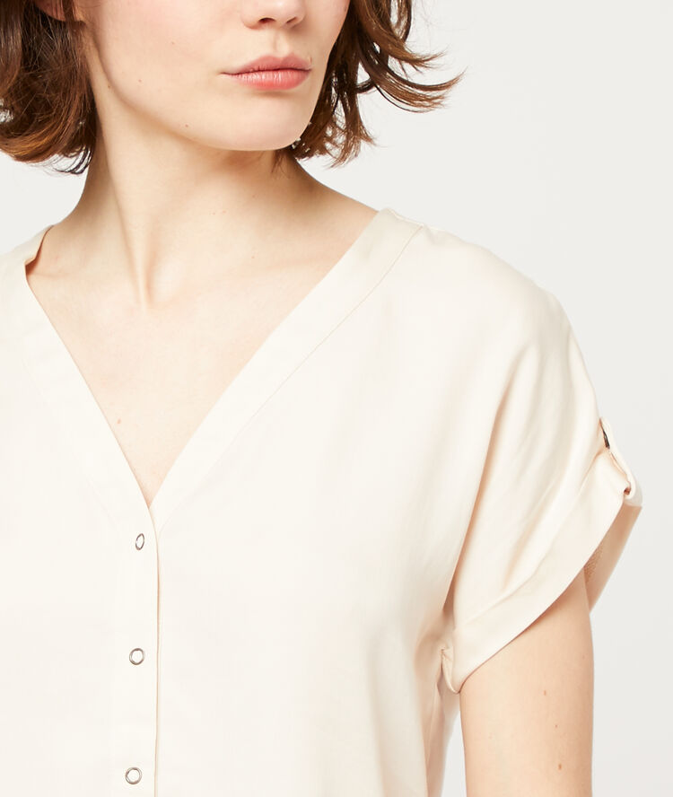 Blouse unie beige rose.