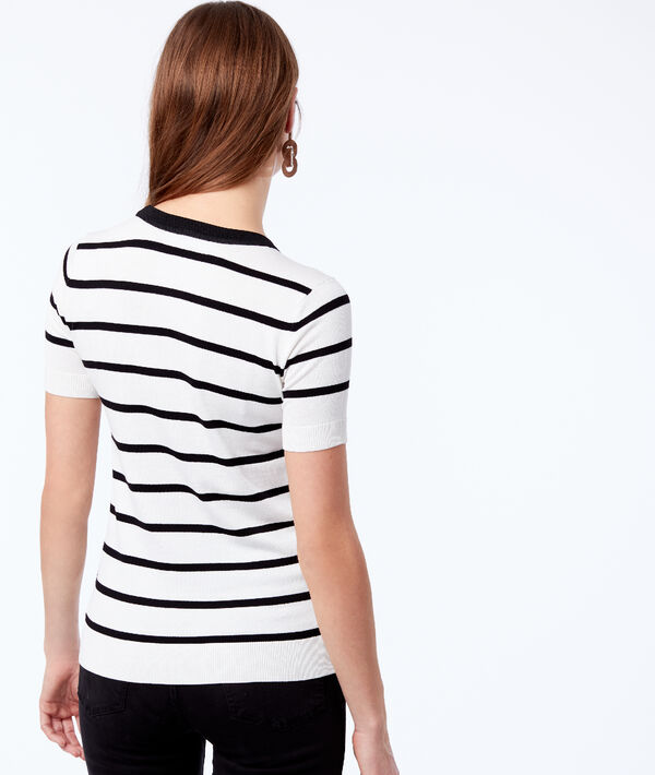 T-shirt en maille fine à rayures ecru.
