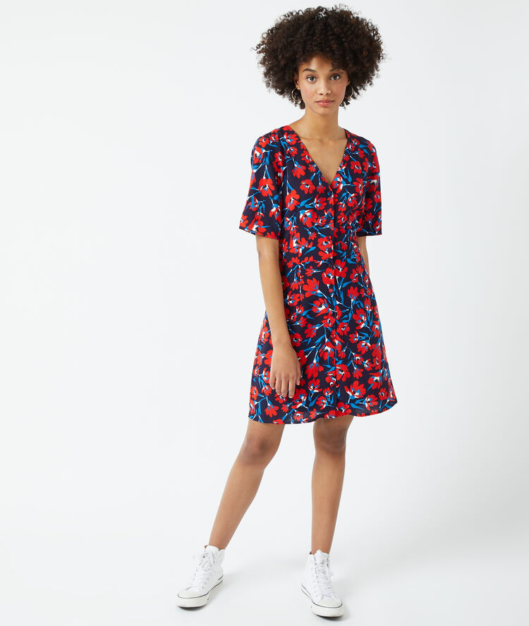 Robe boutonnée à imprimé marine.