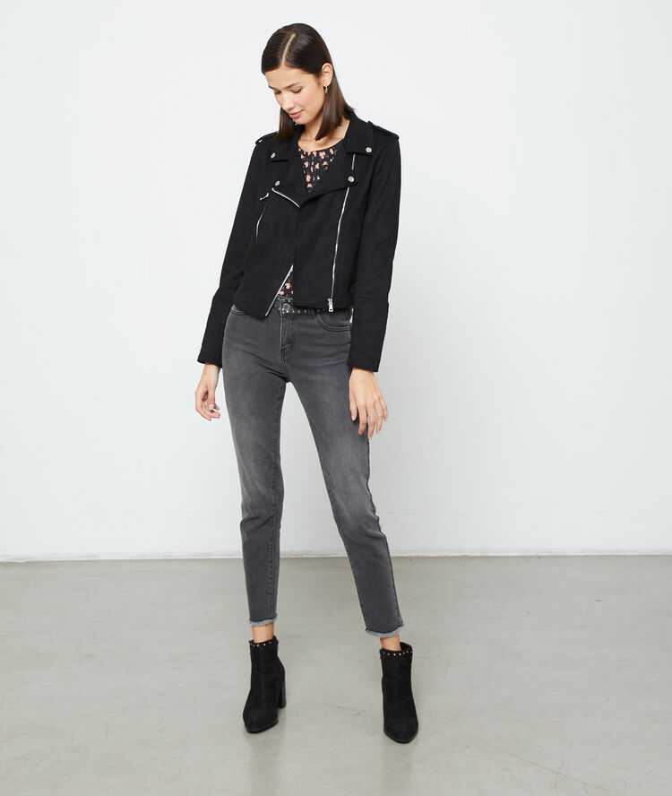 Veste de biker effet daim noir.