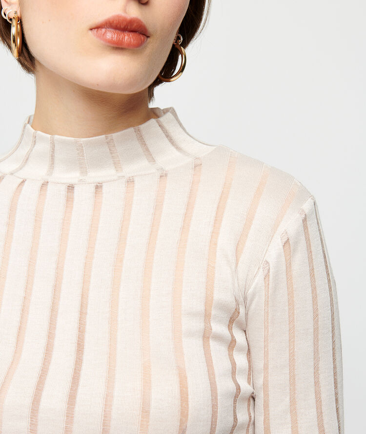T-shirt à rayures transparentes beige rose.