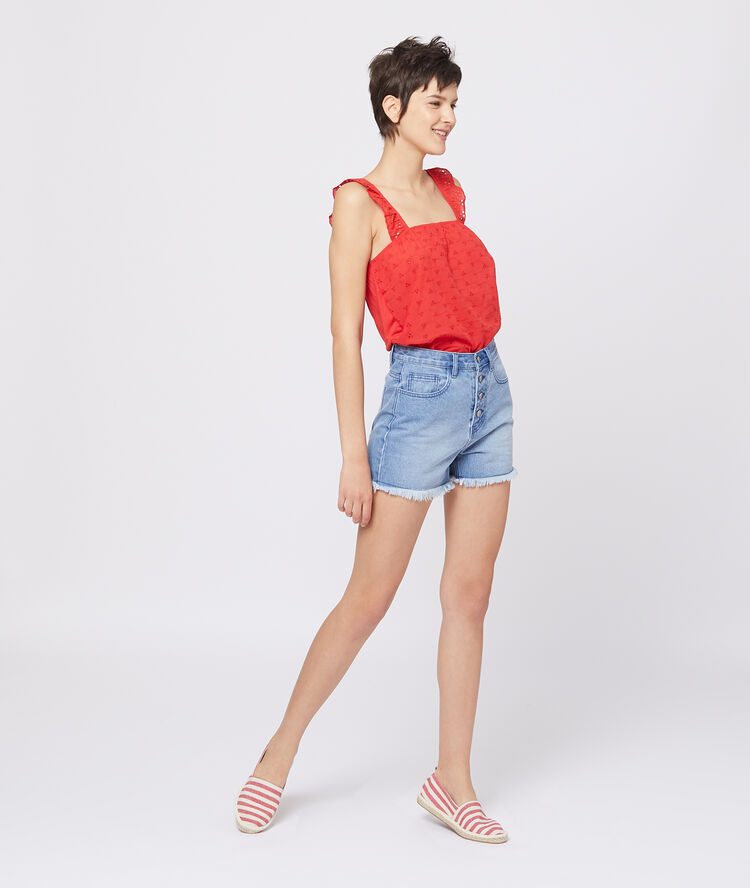 Top à broderie anglaise rouge.
